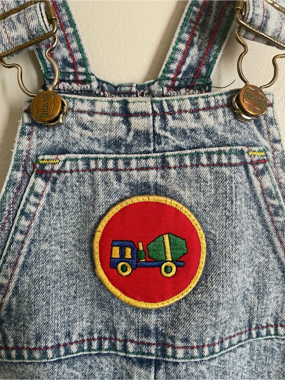 Vintage 90s Big Smith Acid Wash Denim Bubble Romper Overalls 2T Stripped Cuffs